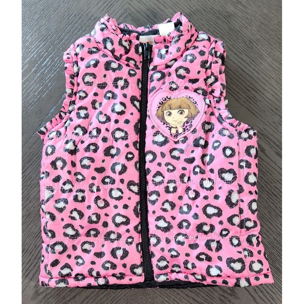 Nickelodeon Dora the Explorer Pink Leopard Print Puffer Vest Toddler Girls 3T
